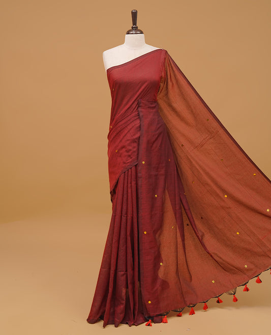 Maroon Colour Mul Cotton saree
