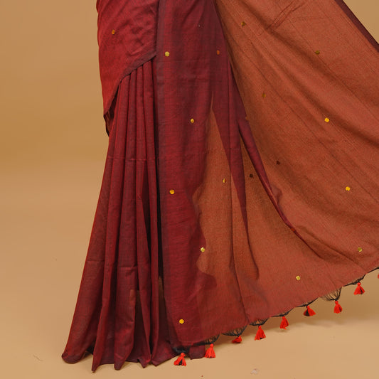 Maroon Colour Mul Cotton saree