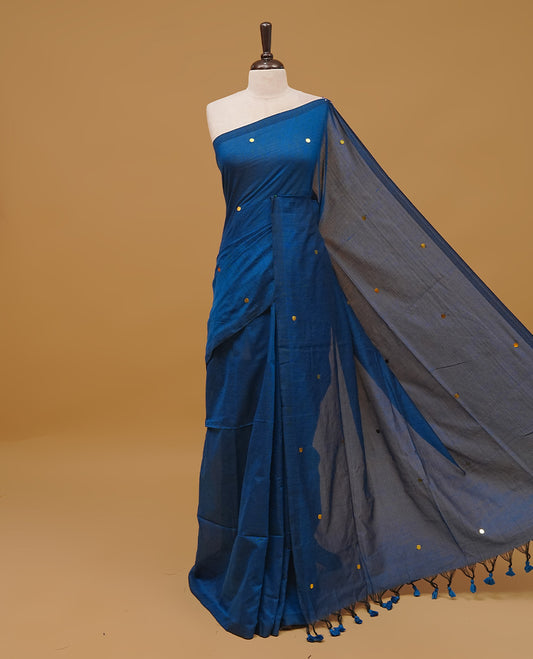 Peacock Blue Colour Mul Cotton saree