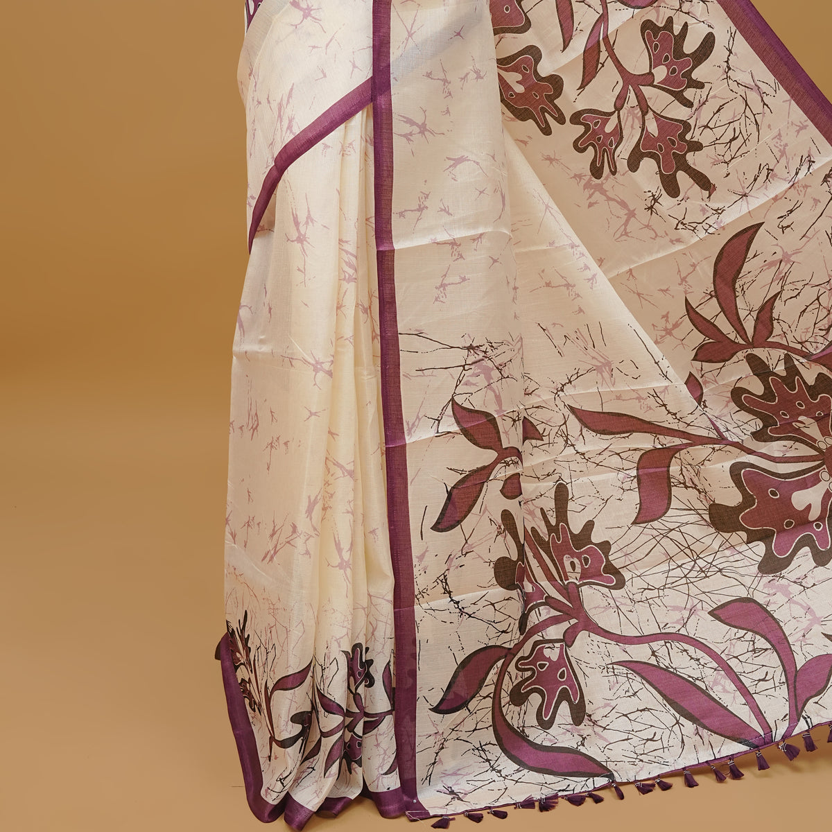 Purple and off white colour semi jute saree