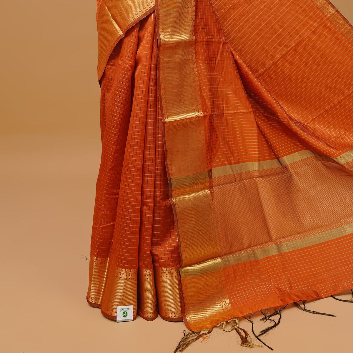 Burnt orange colour semi silk saree