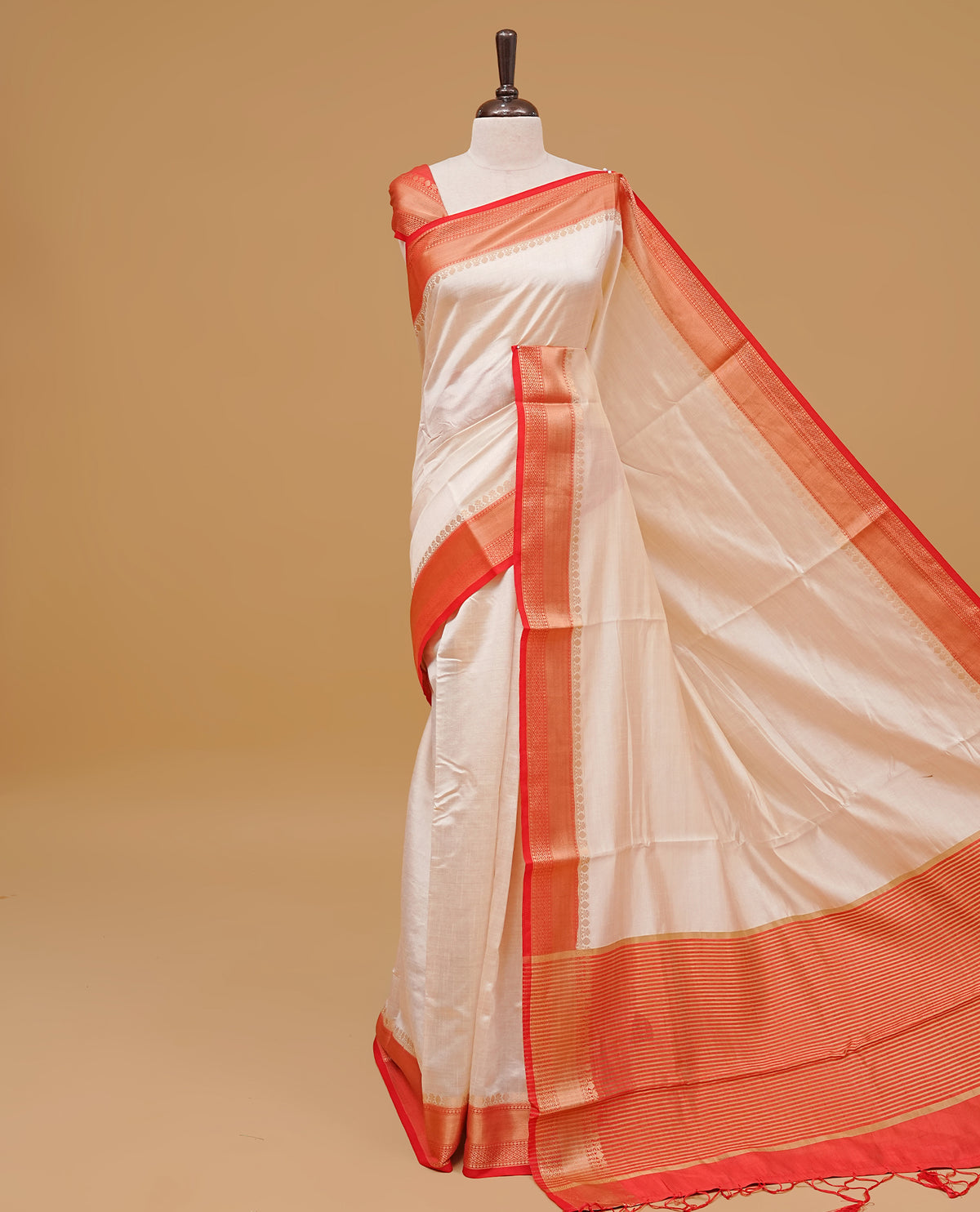 Cream colour Semi Tussar silk saree