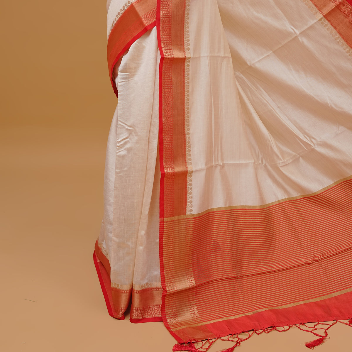 Cream colour Semi Tussar silk saree
