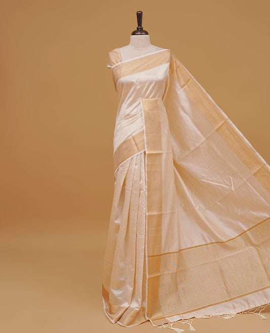 Cream colour Semi Tussar silk saree