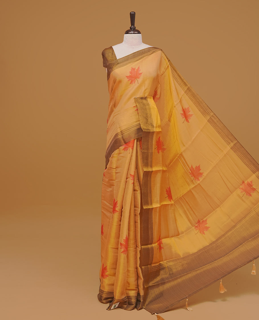 Gold colour semi tissue cotton saree