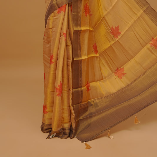 Gold colour semi tissue cotton saree