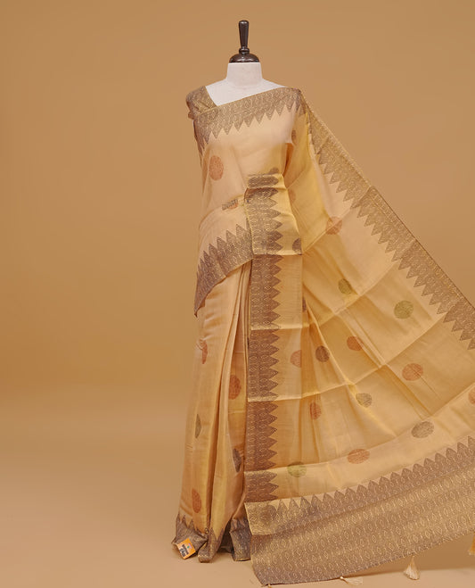 Gold colour semi tissue cotton saree