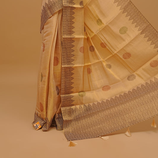 Gold colour semi tissue cotton saree