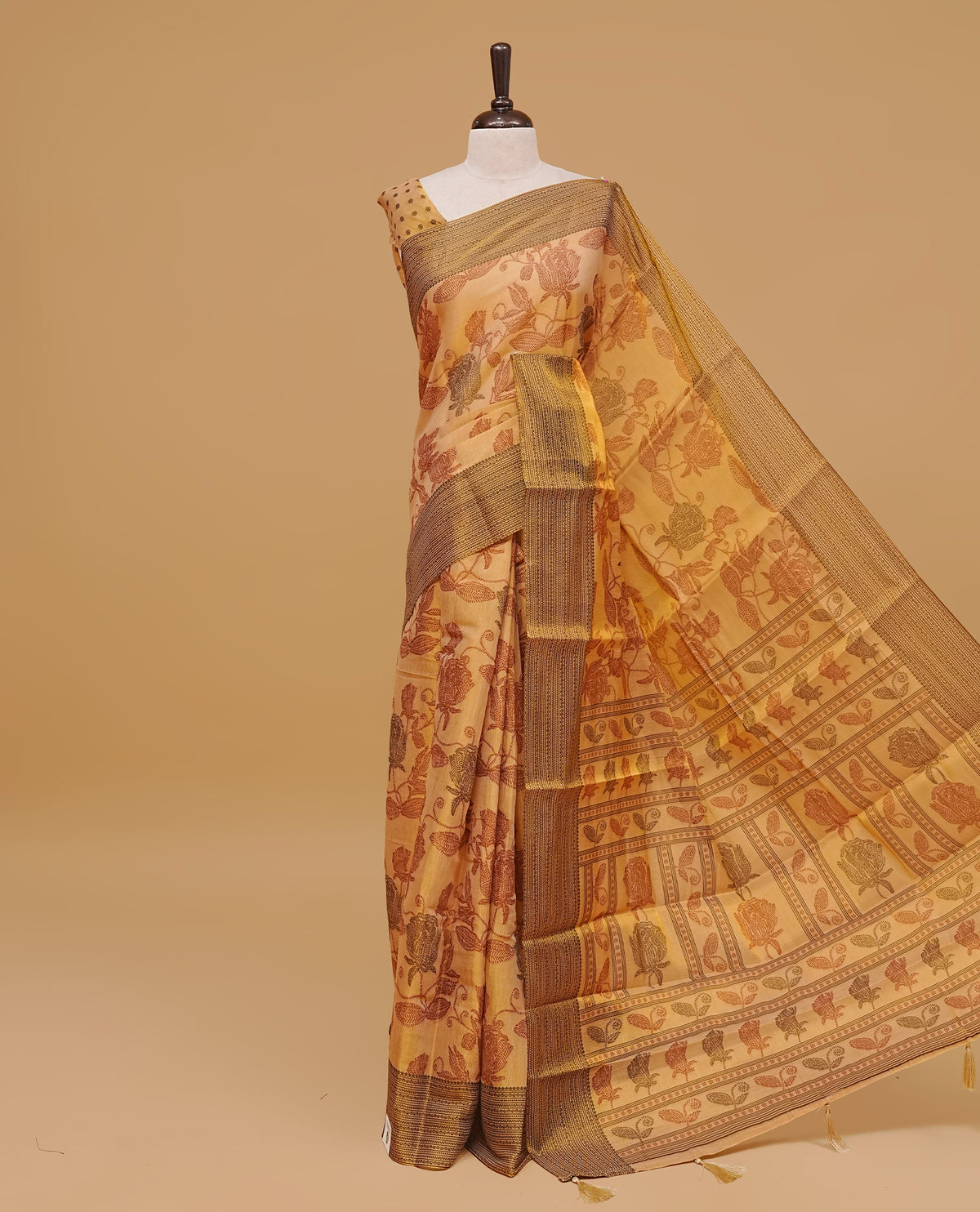 Gold colour semi tissue cotton saree