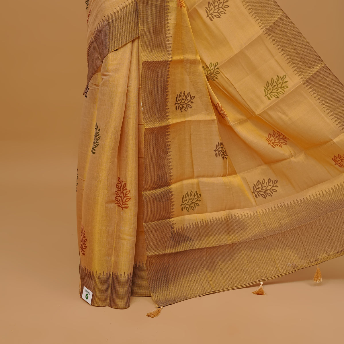 Gold colour semi tissue cotton saree