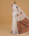 Off white colour linen cotton saree