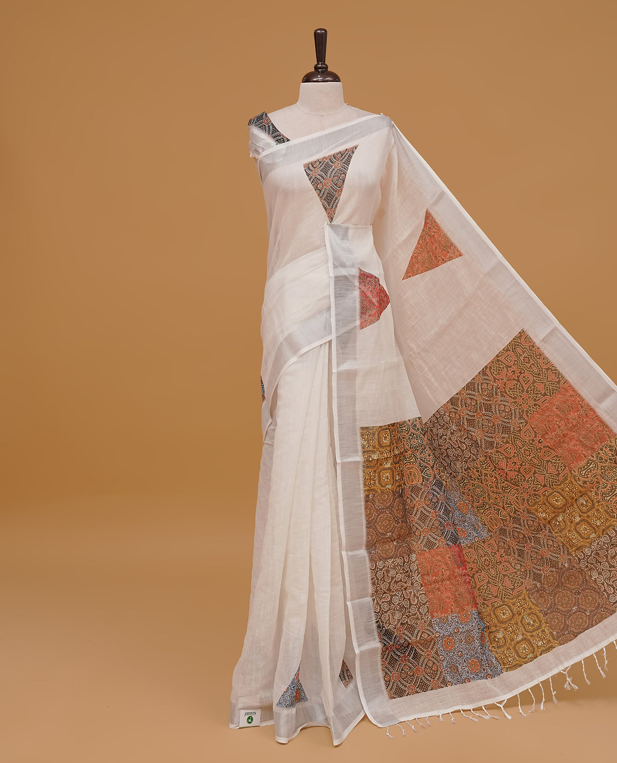 Off white colour linen cotton saree