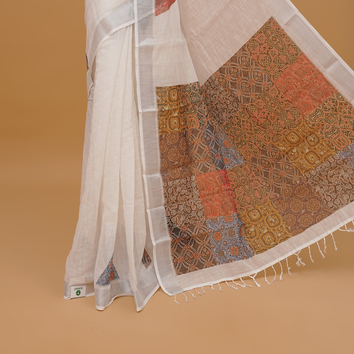 Off white colour linen cotton saree