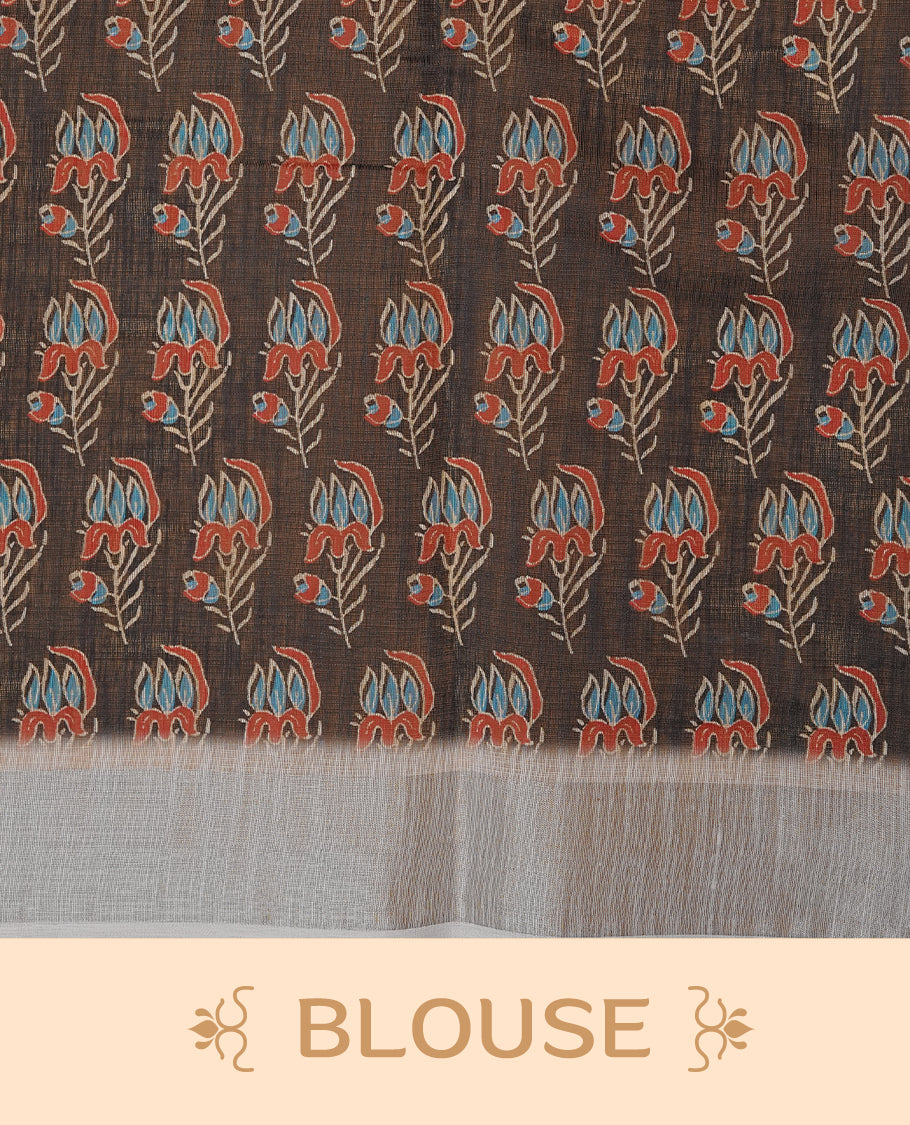 Off white colour linen cotton saree