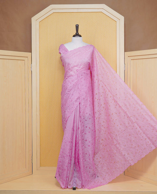 Pastel Pink colour Crush organza saree with Thread work.