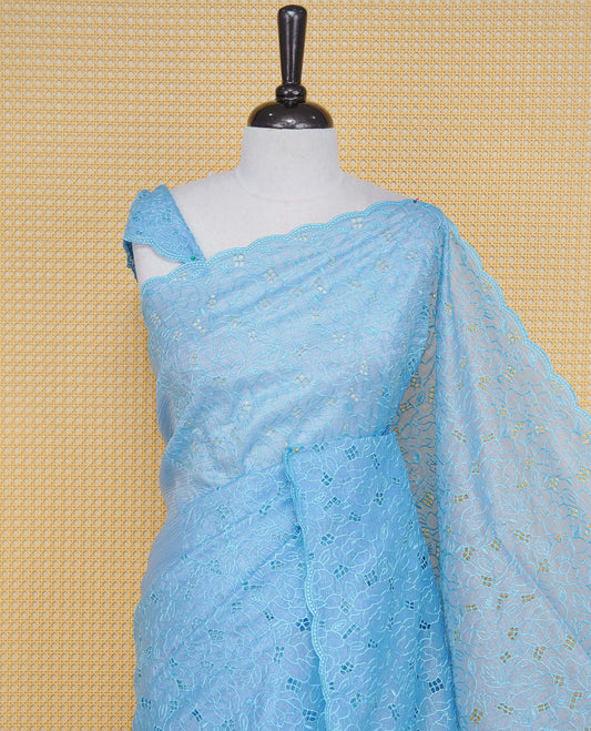 Pastel Blue colour Crush organza saree with Thread work.