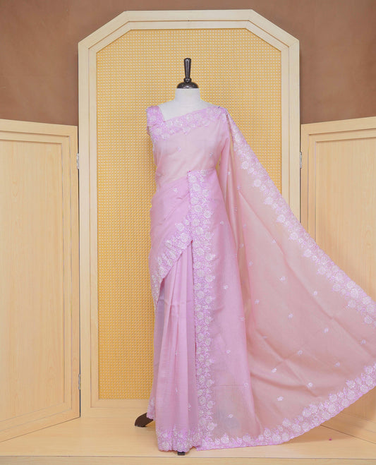 Pastel Lavender colour Crush organza saree with Thread & Cut beat work.