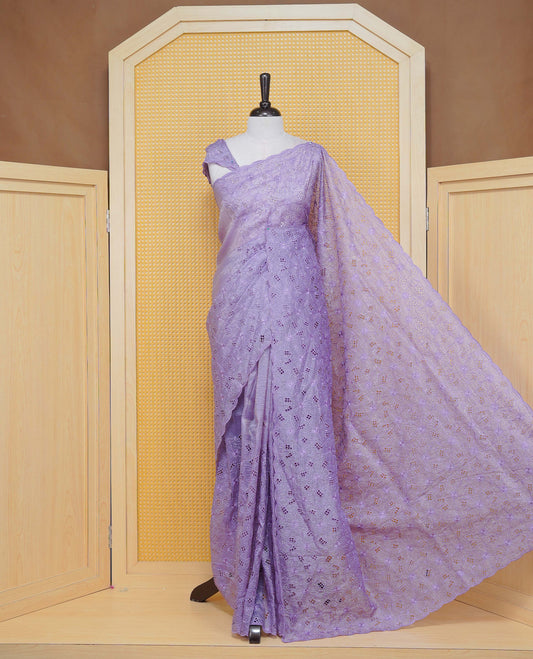Pastel Purple colour Crush organza saree with Thread work.