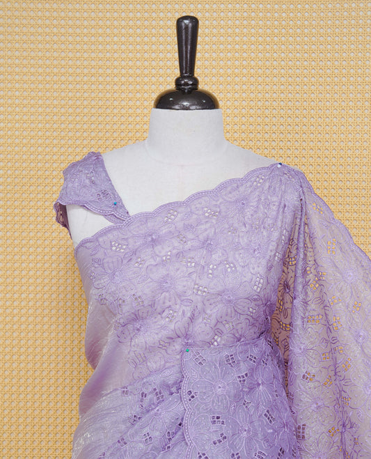 Pastel Purple colour Crush organza saree with Thread work.
