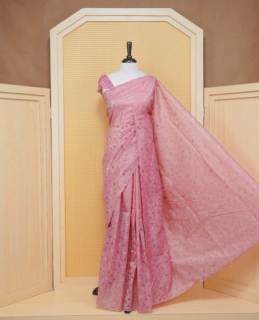 Mauve colour Crush organza saree with Thread work.