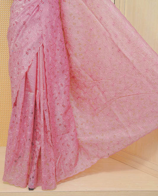 Mauve colour Crush organza saree with Thread work.