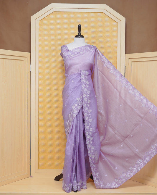 Pastel Purple colour Crush organza saree with Thread & Cut beat work.
