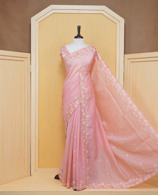 Pastel Peach colour Crush organza saree with Thread & Cut beat work.