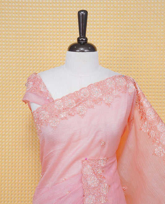 Pastel Peach colour Crush organza saree with Thread & Cut beat work.