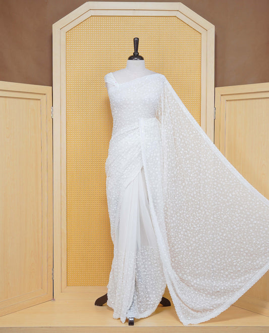 White colour Organza saree with Cut Beats & Sequins.