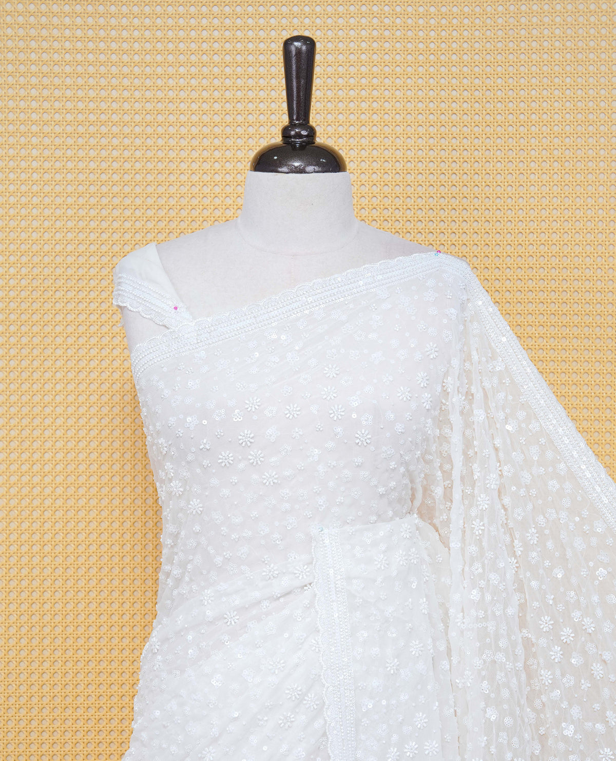 White colour Organza saree with Cut Beats & Sequins.