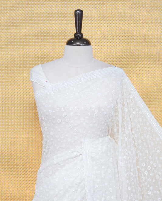 White colour Organza saree with Cut Beats & Sequins.