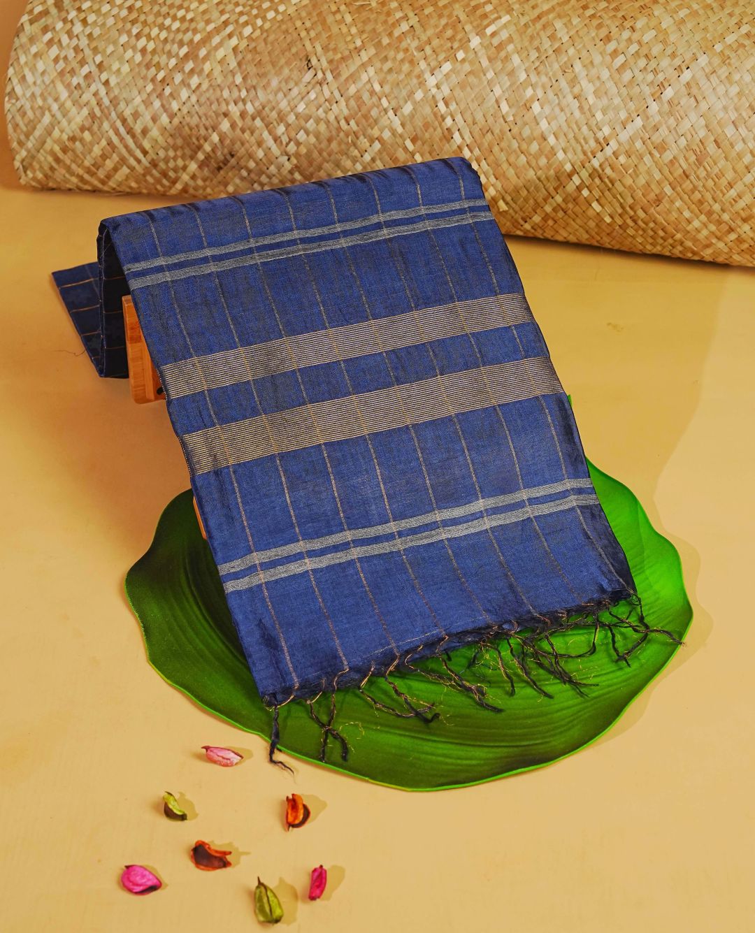 Dark Blue colour fiber silk saree