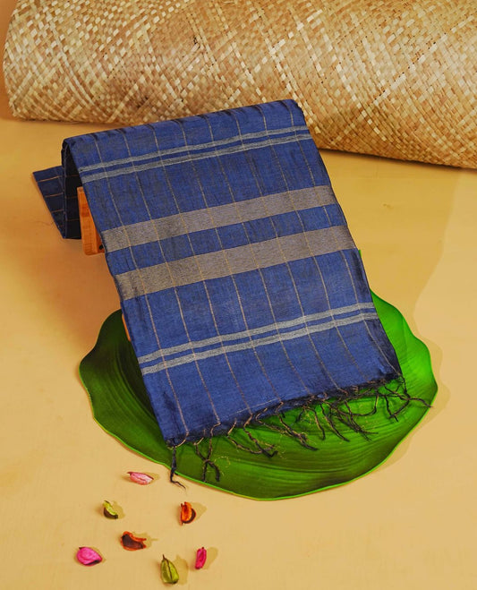 Dark Blue colour fiber silk saree