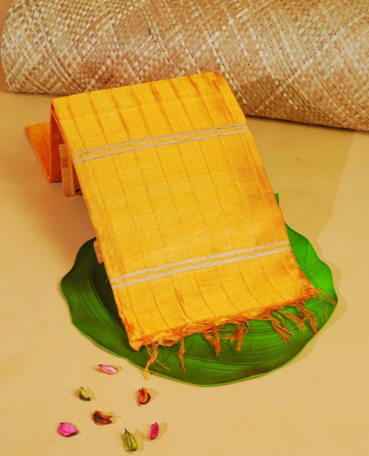 Yellow colour fiber silk saree