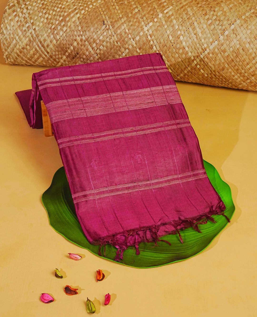 Crimson red colour fiber silk saree