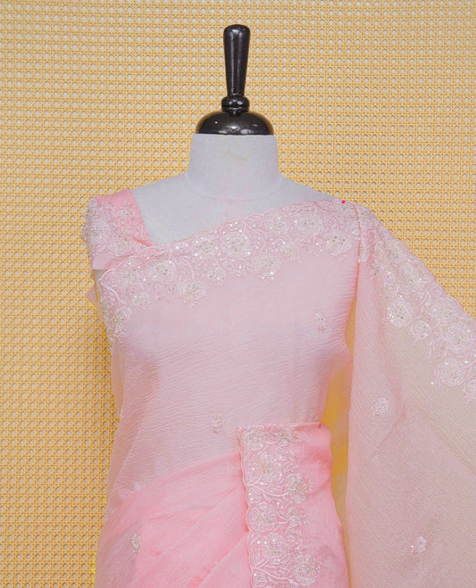 Baby Pink colour Crush organza saree with Thread & Cut beat work.