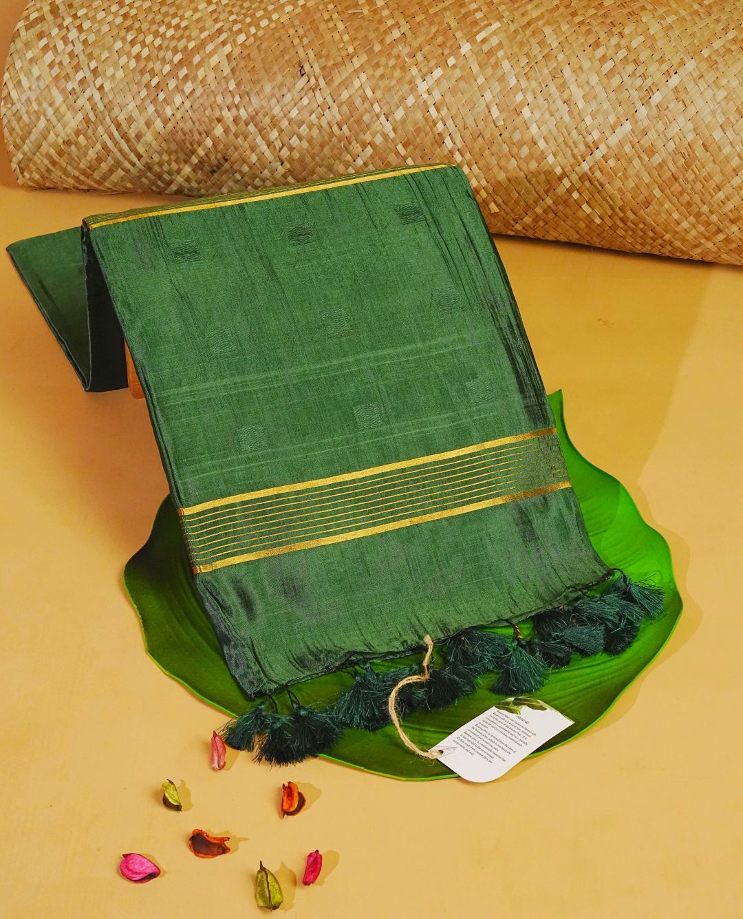 Dark Green colour fiber silk saree