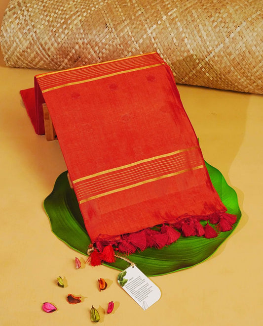 Crimson red colour fiber silk saree