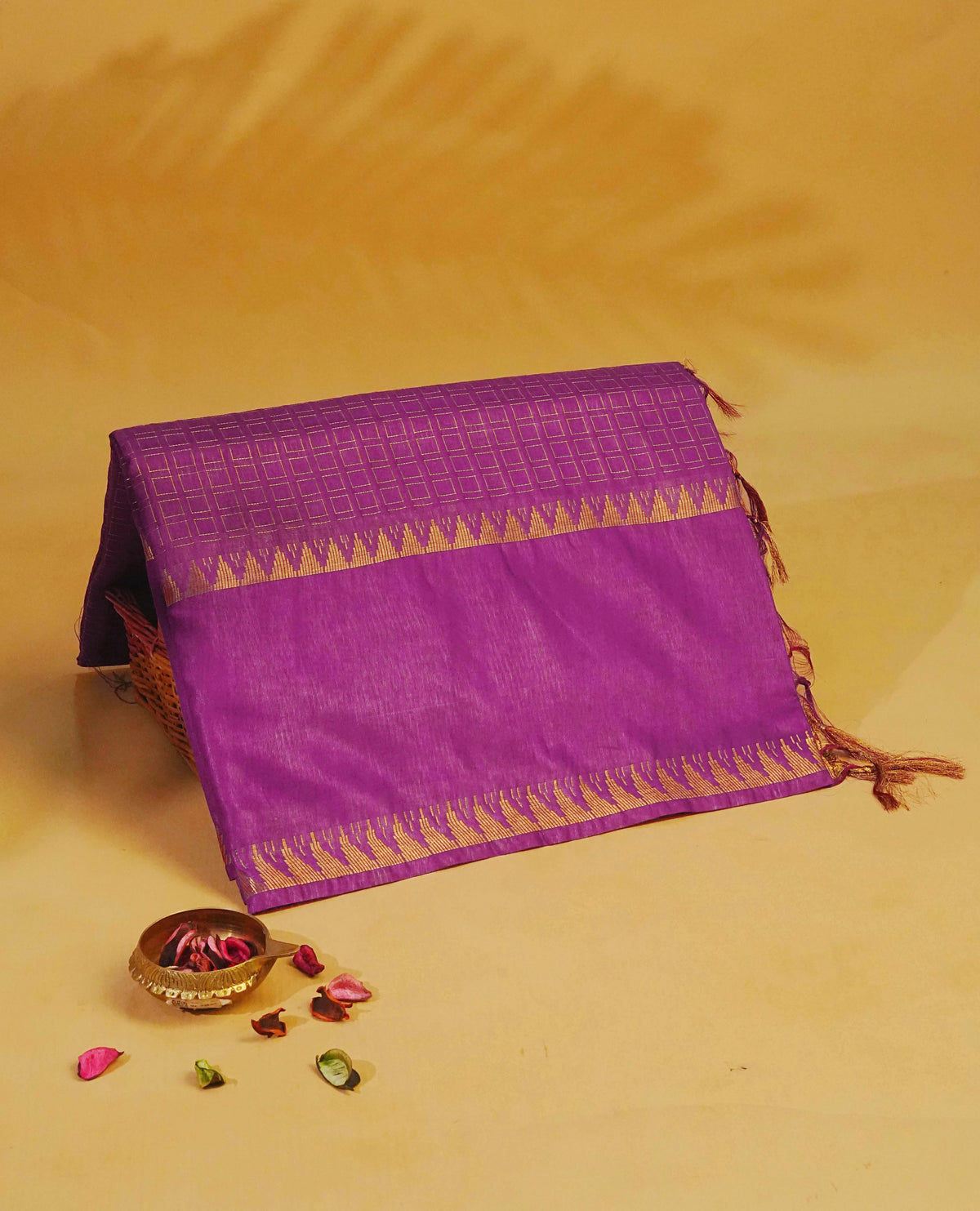 Deep magenta colour Tusser Silk saree