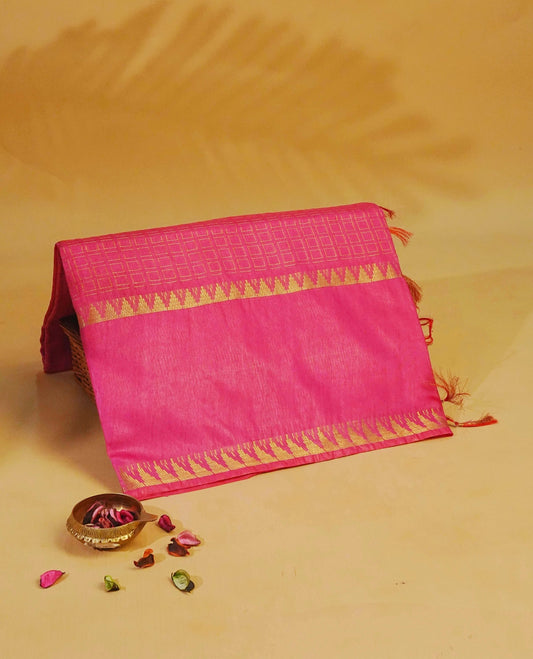 Magenta pink colour Tusser Silk saree