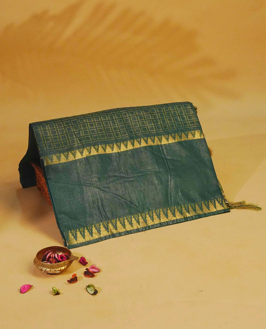 Dark green colour Tusser Silk saree