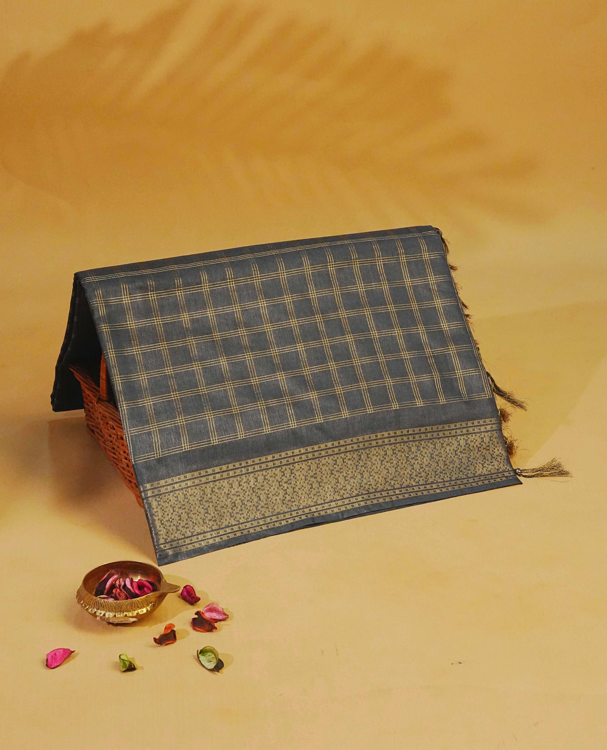 Grey colour Tusser Silk saree