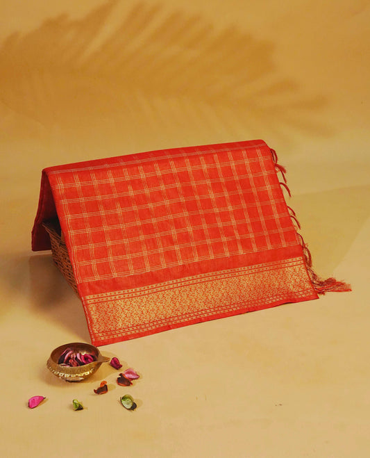 Red colour Tusser Silk saree