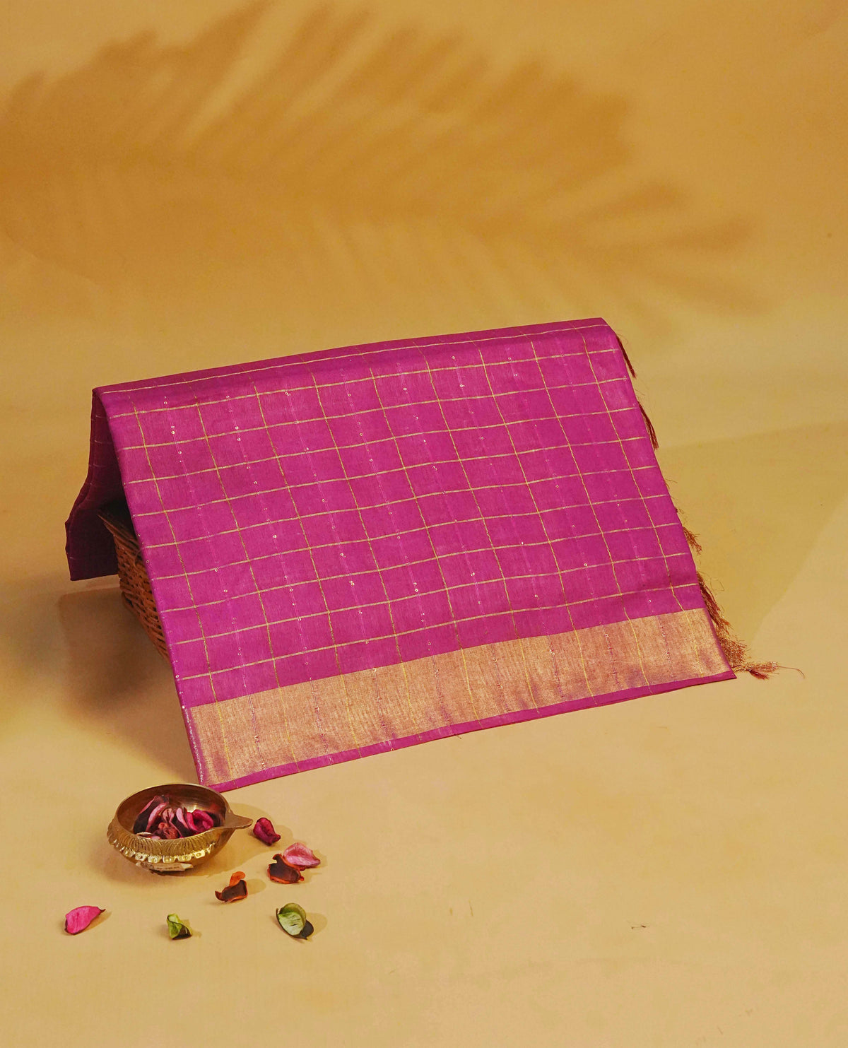 Magenta colour Tusser Silk saree