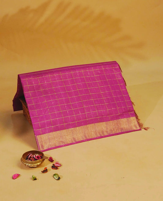 Magenta colour Tusser Silk saree
