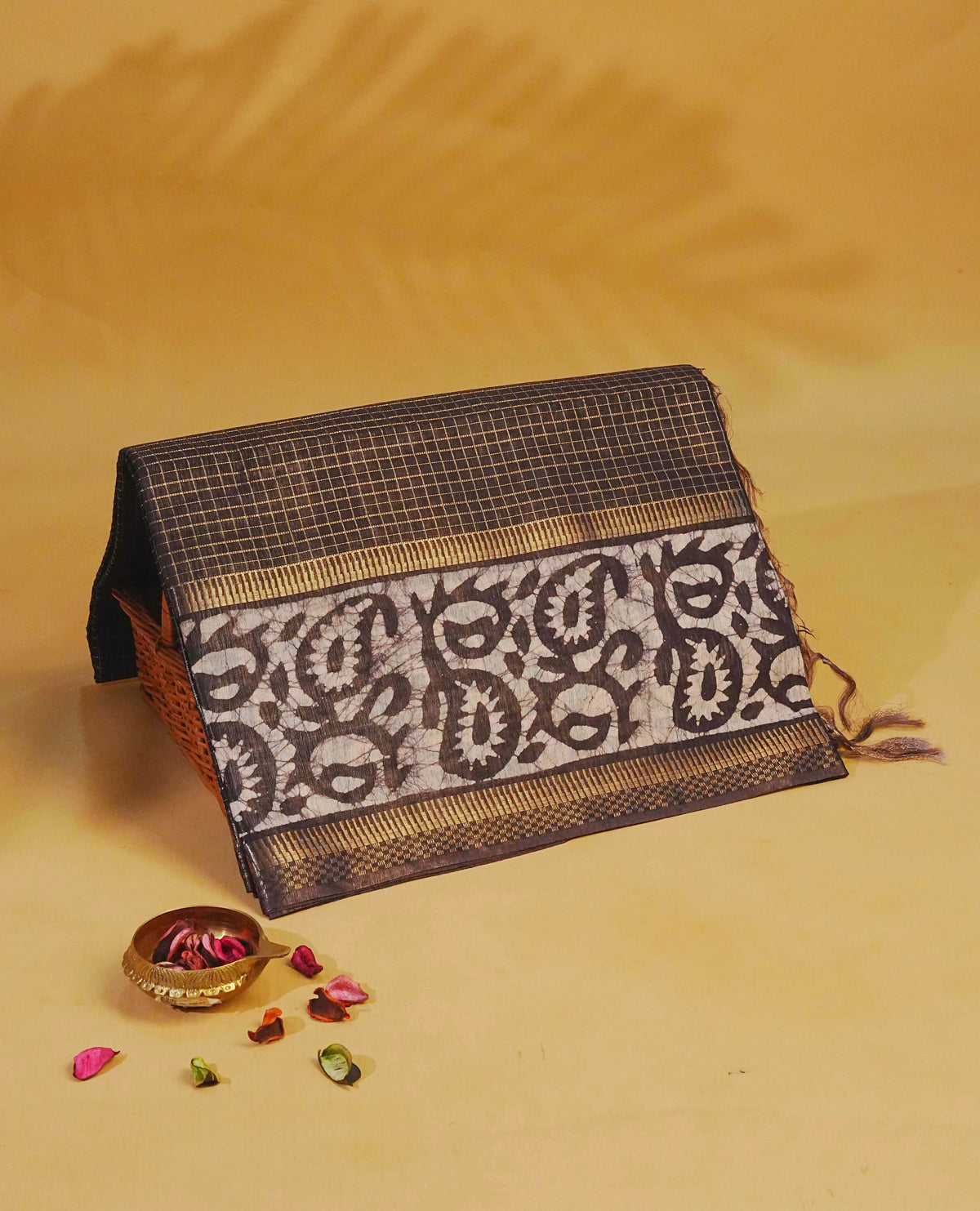 Dark brown colour Tusser Silk saree