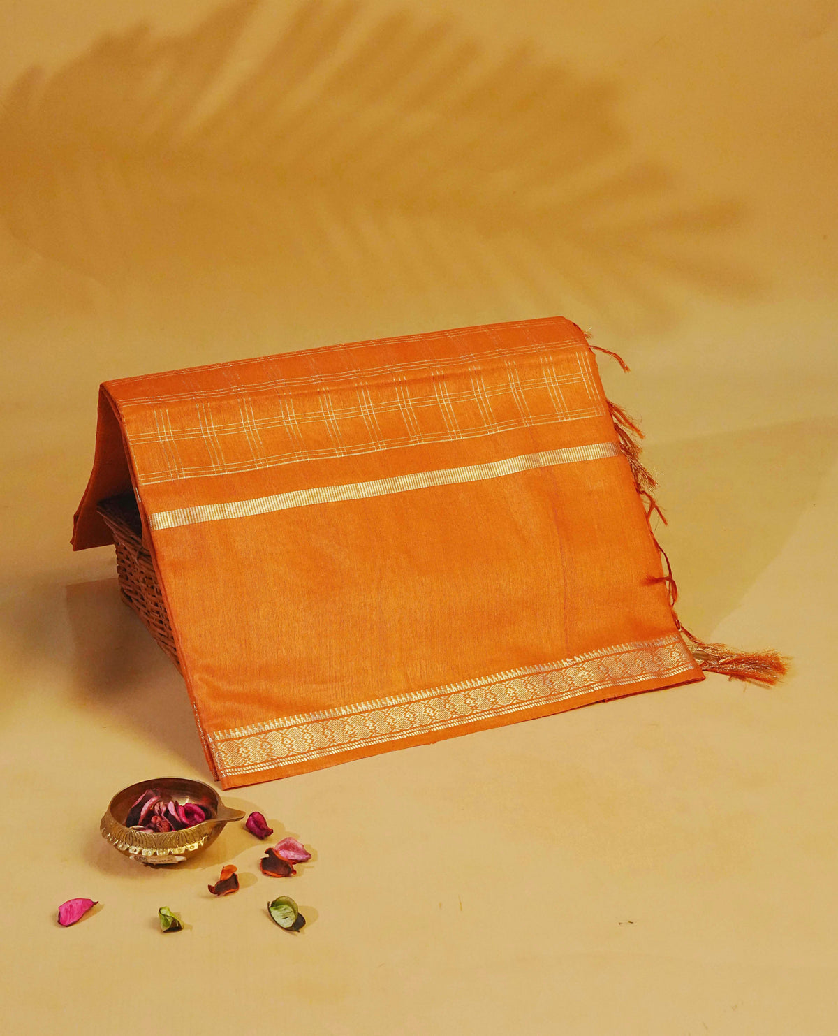 Mustard orange colour Tusser Silk saree