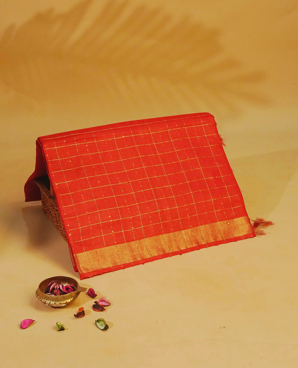 Red colour Tusser Silk saree