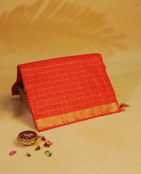 Red colour Tusser Silk saree