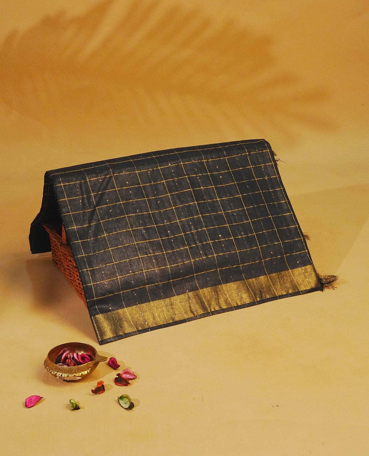 Royal Black colour Tusser Silk saree